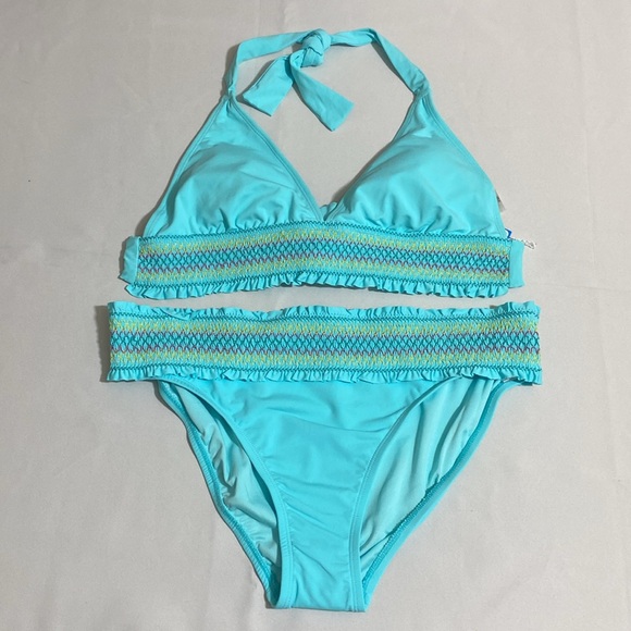 BLEU ROD BEATTIE Women's Halter Style Bikini Set w Smock Stitch Trims Size 10 - Picture 1 of 10